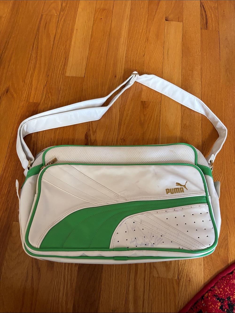 Puma White and Green Messenger Crossbody Bag